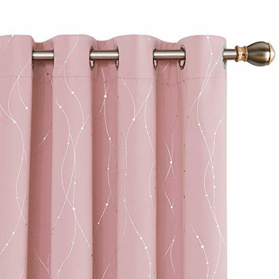 Picture of Deconovo Grommet Top Short Curtains Wave Line with Dots Foil Print Design Blackout Panel for Small Windows 52 x 45 Inch Coral Pink 2 Panels