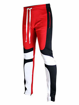 Picture of SCREENSHOTBRAND-P11031 Mens Hip Hop Premium Slim Fit Track Pants - Athletic Jogger Moto Cut & Sew Color Block Patch Bottoms-Red-XLarge