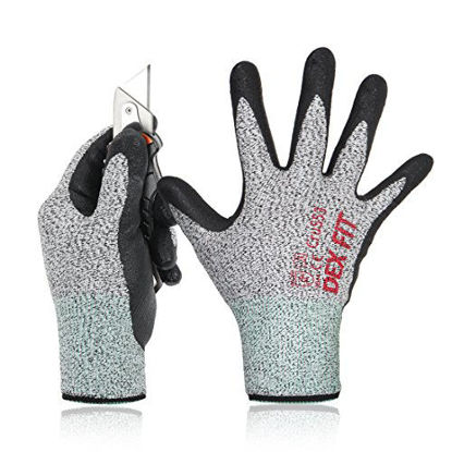 Picture of DEX FIT Level 5 Cut Resistant Gloves Cru553, 3D Comfort Stretch Fit, Durable Power Grip Foam Nitrile, Pass FDA Food Contact, Smart Touch, Thin Machine Washable, Grey Large 3 Pair