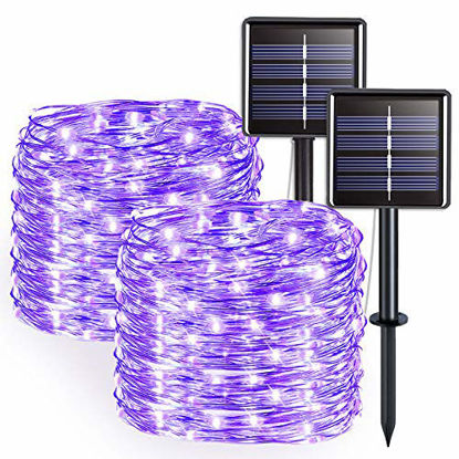 Picture of JMEXSUSS Purple Halloween String Lights, Solar String Lights Outdoor Waterproof, 2 Pack 32.8ft 100 LED Solar Fairy Lights, 8 Modes Solar Powered Copper Wire Fairy Lights for Halloween Decorations