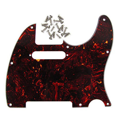 Picture of IKN 4Ply Brown Tortoise Shell 8 Hole Tele Pickguard Pick Guard Scratch Plate w/Screws Fit USA/Mexican Fender Standard Telecaster Pickguard Replacement
