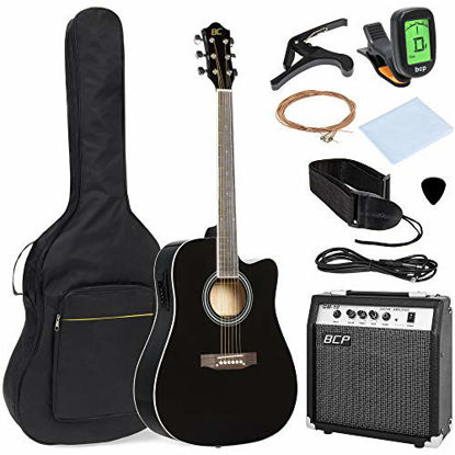 Picture of Best Choice Products 41in Full Size Acoustic Electric Cutaway Guitar Set w/ 10-Watt Amplifier, Capo, E-Tuner, Gig Bag, Strap, Picks (Black)
