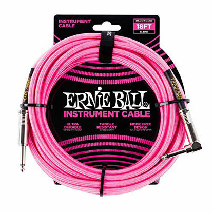 Picture of Ernie Ball Instrument Cable, 1/4" Right Angle, Neon Pink, 18 ft. (P06083)
