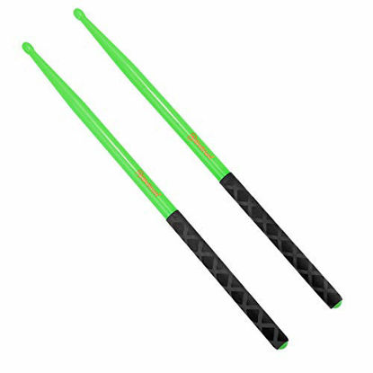 Picture of 5A Nylon Drumsticks for Drum Set Light Durable Plastic Exercise ANTI-SLIP Handles Drum Sticks for Kids Adults Musical Instrument Percussion Accessories Green