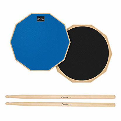 Picture of Donner 12 Inches Drum Practice Pad 2-Sided Silent Drum Pad Set Blue With Drum Sticks