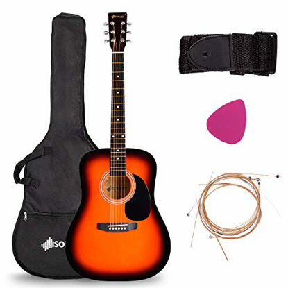 Picture of Sonart 41 Full Size Beginner Acoustic Guitar, Professional Customization Smooth Mirror Structure Steel String W/Case, Shoulder Strap, Pick,Extra Strings for Kids, Starters, Orange