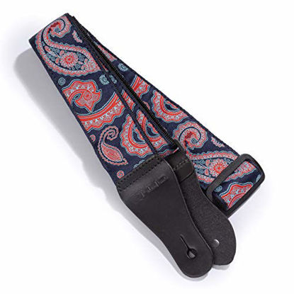 Picture of KLIQ Vintage Woven Guitar Strap for Acoustic and Electric Guitars | '60s Jacquard Weave Hootenanny Style | 2 Rubber Strap Locks Included (Blue & Red Paisley)