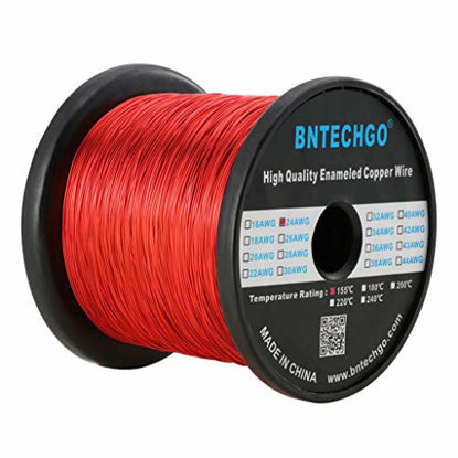 Picture of BNTECHGO 24 AWG Magnet Wire - Enameled Copper Wire - Enameled Magnet Winding Wire - 3.0 lb - 0.0197" Diameter 1 Spool Coil Red Temperature Rating 155 Widely Used for Transformers Inductors
