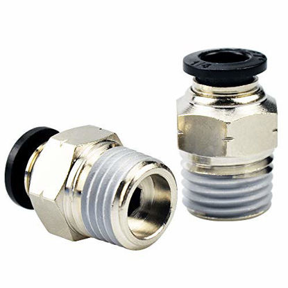 Picture of Tailonz Pneumatic Male Straight 5/32 Inch Tube OD x 1/4 Inch NPT Thread Push to Connect Fittings PC-5/32-N2 (Pack of 2)