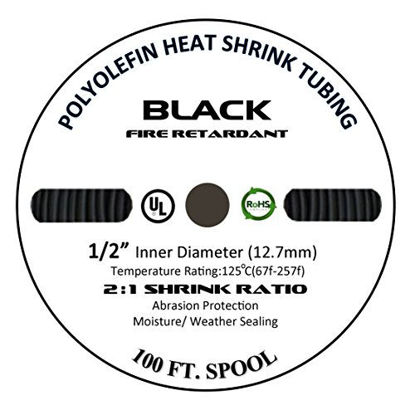 Picture of 225FWY 50 FT 1/2" 13mm Polyolefin Black Heat Shrink Tubing 2:1 Ratio
