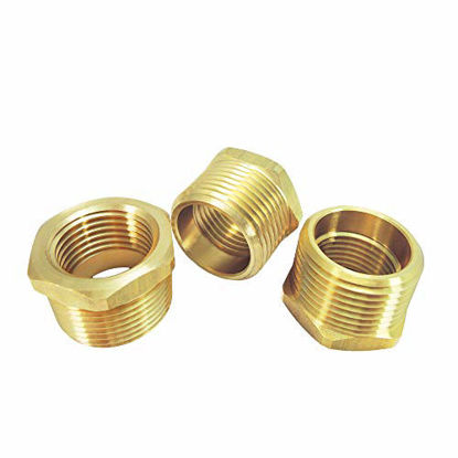 Picture of NIGO Brass Pipe Fitting, Hex Bushing, Nominal Pipe Size: 3/4" NPT Male x 1/2" NPT Female (Pack of 3)