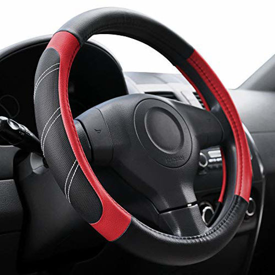 15 inch Leather Steering Wheel Cover Black 