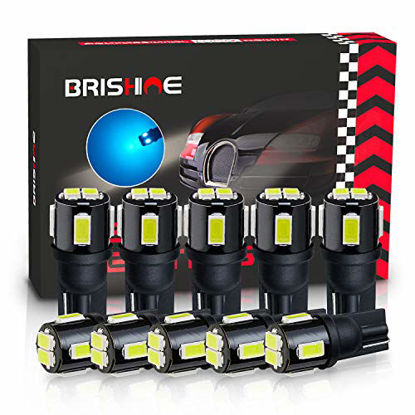 Picture of BRISHINE 194 LED Bulbs Extremely Bright Ice Blue 5630 Chipsets 168 2825 175 T10 W5W LED Replacement Bulbs for Car Interior Dome Map Door Courtesy Trunk License Plate Lights(Pack of 10)