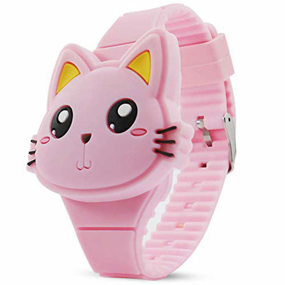 Picture of Kids Watch,Girls Watch Digital Cute Cat Shape Pink LED Fashion Silicone Band Clamshell Design Wrist Watch Girl Gifts