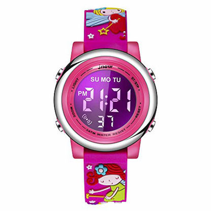 Picture of Kids Digital Sports Waterproof Watch for Girls, 3D Cartoon Outdoor LED Watches for Kid Gifts with Luminous Alarm Stopwatch Toddler Wristwatch for 3-12 Year Old Little Child Red Little Fairy