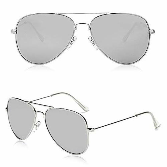 Picture of SOJOS Classic Aviator Polarized Sunglasses for Men Women Vintage Retro Style SJ1054 with Silver Frame/Silver Mirrored Lens