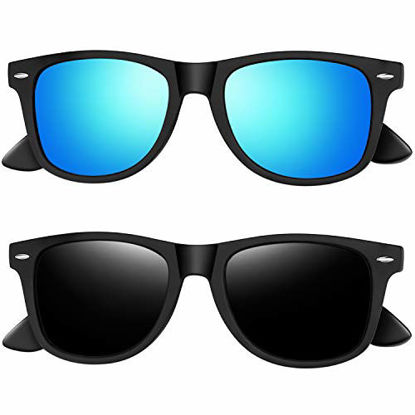 Picture of Joopin Polarized Sunglasses for Women Men, Retro Designer Sun Glasses (Matte Black+Blue)