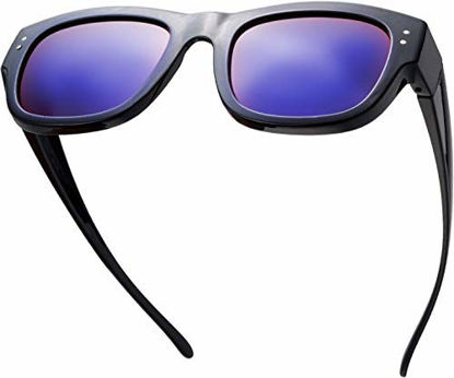 Picture of The Fresh High Definition Polarized Wrap Around Shield Sunglasses for Prescription Glasses - Gift Box Package (608-Black, Purple Mirror)