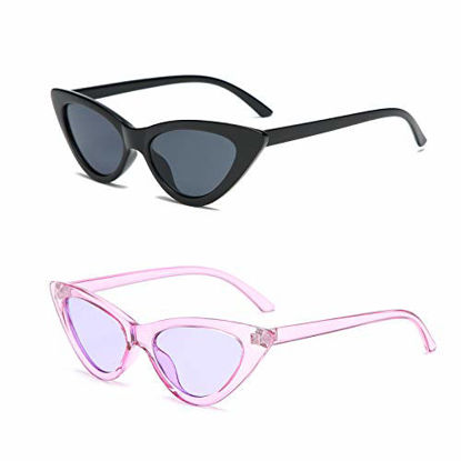 Picture of YOSHYA Retro Vintage Narrow Cat Eye Sunglasses for Women Clout Goggles Plastic Frame (Black Grey + Clear Purple/Purple)