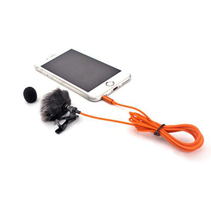 Picture of Orange Professional Grade Lavalier Lapel Microphone ­ Omnidirectional Mic with Easy Clip On System ­ Perfect for Recording Youtube/Interview/Video Conferenc(orange mic with fuzzy windscreen)