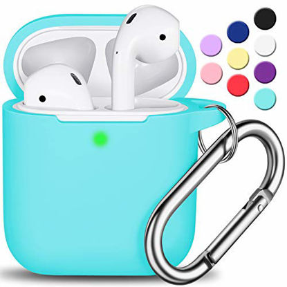 Picture of AirPods Case Cover with Keychain, Full Protective Silicone AirPods Accessories Skin Cover for Women Girl with Apple AirPods Wireless Charging Case,Front LED Visible-Mint Green