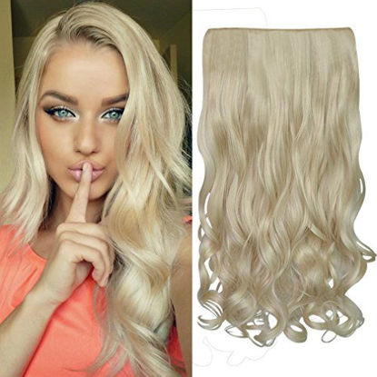 Picture of REECHO 16" 1-Pack 3/4 Full Head Curly Wavy Clips in on Synthetic Hair Extensions Hairpieces for Women 5 Clips 3.9 Oz per Piece - Blonde