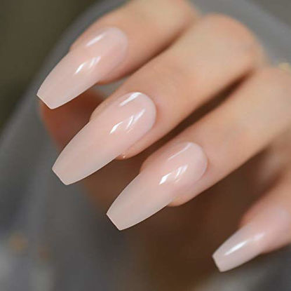 Picture of CoolNail Glossy Nude Ballerina Press on False Nails Extra Long Natural Coffin UV Fake Fingers nails with Jelly Glue Sticker