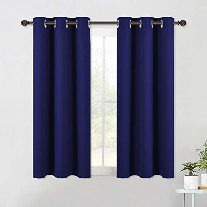 Picture of NICETOWN Living Room Blackout Curtain Panels, Window Treatment Energy Saving Thermal Insulated Solid Grommet Blackout Drapes / Draperies (1 Pair, 42 by 54-Inch, Navy Blue)