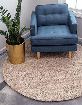 Picture of Unique Loom Solo Solid Shag Collection Modern Plush Taupe Round Rug (6' 0 x 6' 0)