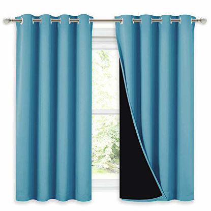 Picture of NICETOWN 100% Blackout Curtains with Black Liners, Thermal Insulated Full Blackout 2-Layer Lined Drapes, Energy Efficiency Window Draperies for Boy's Room (Teal Blue, 2 Panels, 52-inch W by 54-inch L)