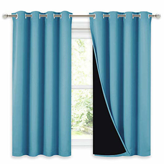 Picture of NICETOWN 100% Blackout Curtains with Black Liners, Thermal Insulated Full Blackout 2-Layer Lined Drapes, Energy Efficiency Window Draperies for Boy's Room (Teal Blue, 2 Panels, 52-inch W by 54-inch L)