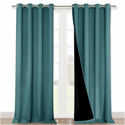 Picture of NICETOWN 100% Blackout Curtains 108 inches Long, Noise Reduction Window Treatment Curtains, Thermal Insulated Energy Smart Drapes and Draperies for Apartment Decor, Sea Teal, Set of 2, 52 inches Wide