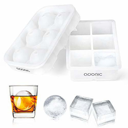 Picture of Ice Cube Tray, Adoric Ice Trays, Transparent Silicone Ice Cube Tray Sphere Ice Ball Maker with Lid and Large Square Ice Tray For Whiskey, Reusable and BPA Free (2 Pack)