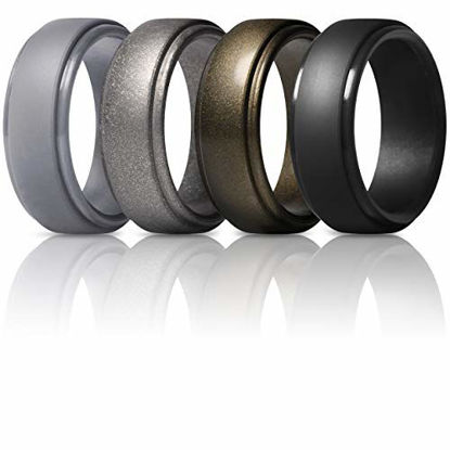 Picture of ThunderFit Silicone Rings for Men - 4 Pack Rubber Wedding Bands (Black, Men Bronze, Silver, Grey, 10.5-11 (20.6mm))