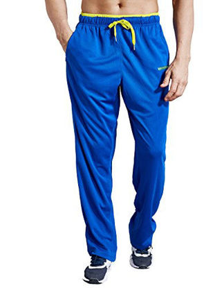 Picture of ZENGVEE Athletic Men's Open Bottom Light Weight Jersey Sweatpant with Zipper Pockets for Workout, Gym, Running, Training (Blue01,L)
