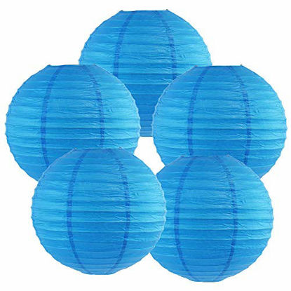 Picture of Just Artifacts 8-Inch Blue Chinese Japanese Paper Lanterns (Set of 5, Blue)