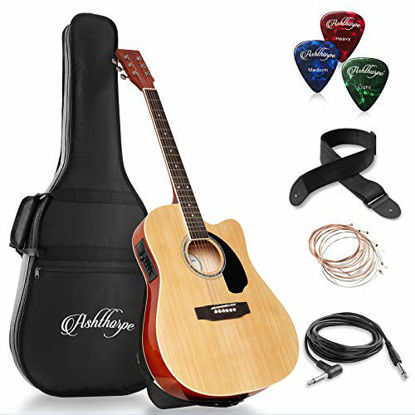 Picture of Ashthorpe Full-Size Cutaway Thinline Acoustic-Electric Guitar Package - Premium Tonewoods - Natural