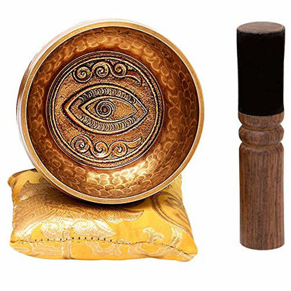 Picture of Tibetan Singing Bowl Set with Healing Mantra Engravings - Meditation Sound Bowl Handcrafted in Nepal (Yoni Bowl)
