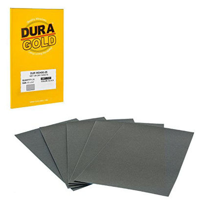 Picture of Dura-Gold - Premium - Wet or Dry - 400 Grit - Professional cut to 5-1/2" x 9" Sheets - Color Sanding and Polishing for Automotive and Woodworking - Box of 25 Sandpaper Finishing Sheets