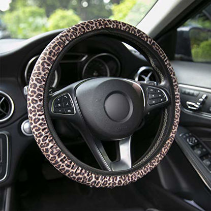 Picture of YR Universal Steering Wheel Covers, Cute Car Steering Wheel Cover for Women and Girls, Car Accessories for Women, Leopard