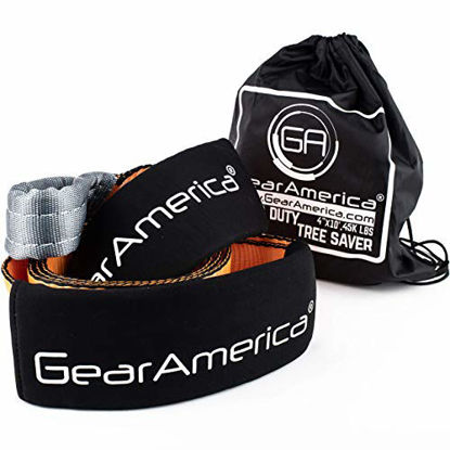 Picture of GearAmerica Mega Tree Saver Winch Strap 4" x10' | Ultra Heavy Duty 45000 lbs (22.5 US Tons) Strength | Triple Reinforced Loops + Protective Sleeves | Emergency Truck Towing | Free Storage Bag + Strap