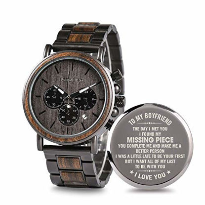 Picture of Engraved Personalized Wooden Watch for Boyfriend My Man Fiancé Husband Customized Wooden Watches for Men Personalized Watch (B-for-Boyfriend)