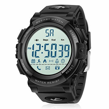 Picture of Beeasy Mens Sport Watch with Pedometer, 51mm Digital Watches Waterproof with Stopwatch Calorie Distance Call&APP Notification for Men Black