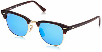 Picture of Ray-Ban RB 3016 Clubmaster Polarized Square Sunglasses, Tortoise & Gold/Blue Flash, 49 mm