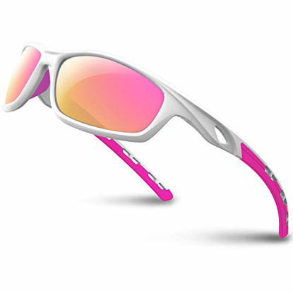 Picture of RIVBOS Polarized Sports Sunglasses for Women Men Driving Sun Glasses shades Tr 90 Unbreakable Frame for Cycling Baseball Running Rb833 (White&Pink)