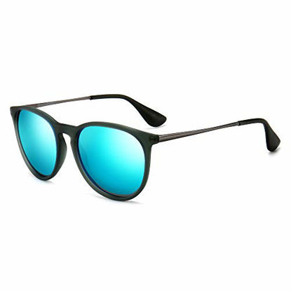 Picture of SUNGAIT Vintage Round Sunglasses for Women Men Classic Retro Designer Style(Transparent Gray Frame/Blue Mirror Lens)