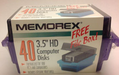 Picture of Memorex 3.5 Inch High Density 2SHD Computer Disks Formatted for IBM PCs and Compatibles With File Box (40)