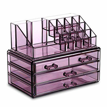 Picture of Ikee Design Purple Jewelry & Cosmetic Storage Display Boxes Two Pieces Set, Purple Cosmetic Jewelry Organizer Makeup Holder, Purple Cosmetic Holder Stand
