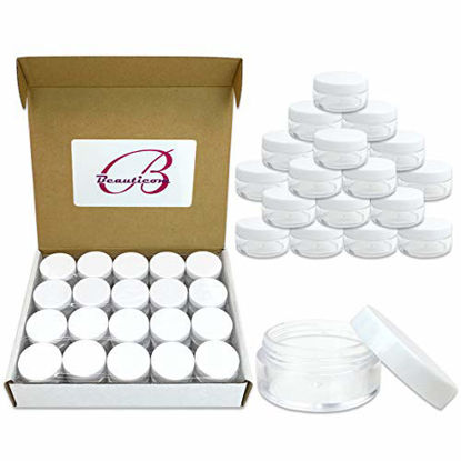 Picture of 40 New empty 10 Gram (0.35 oz) Plastic Pot Jars with Lids for Lip Balms, Salves, Creams, Cosmetics, Nail Accessories, Rhinestones, Herbs, Spices - BPA Free (White Screw Lid)