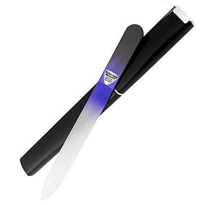 Picture of Glass Nail File with Case, Professional Crystal Nail Files, Double Sided by Bona Fide Beauty (Black Cobalt)
